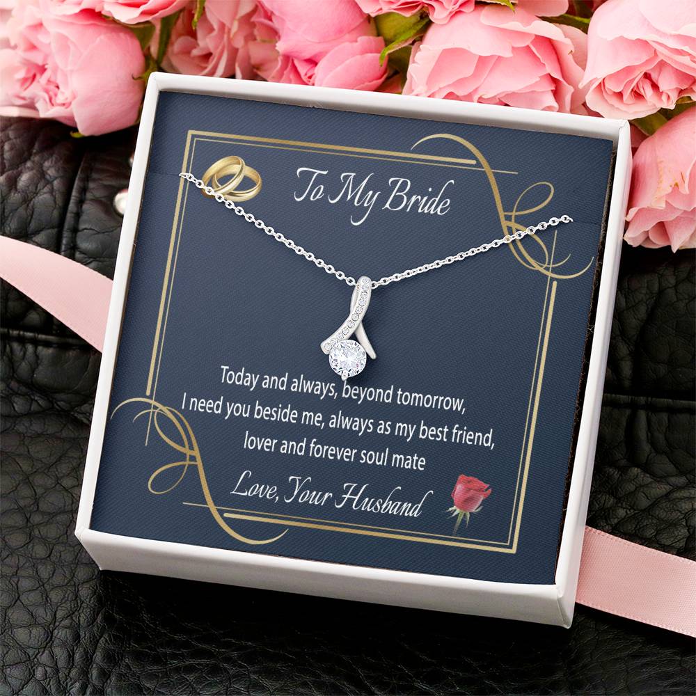 To My Bride Message Card Jewelry Gift Wedding Necklace Anniversary Necklace Birthday Gift For Wife Alluring Beauty Necklace