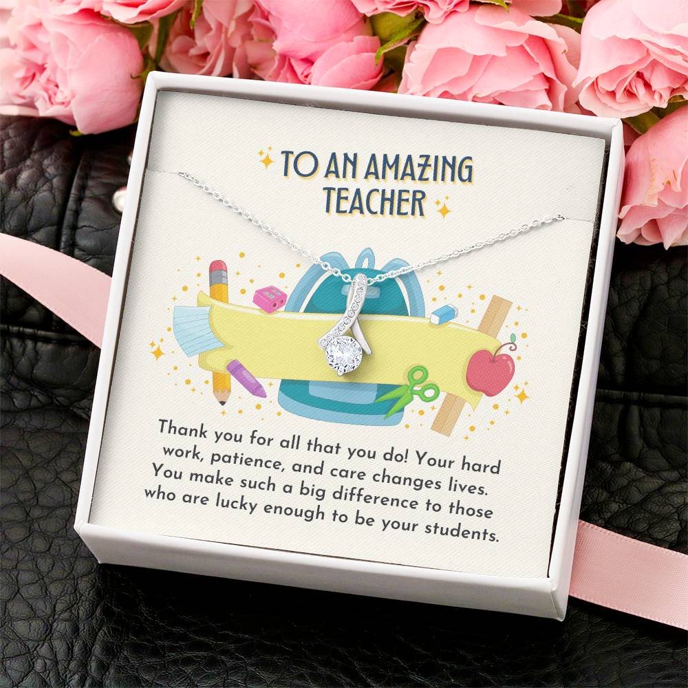 Teacher Ribbon Drop Necklace Backpack Banner Alluring Beauty Necklace