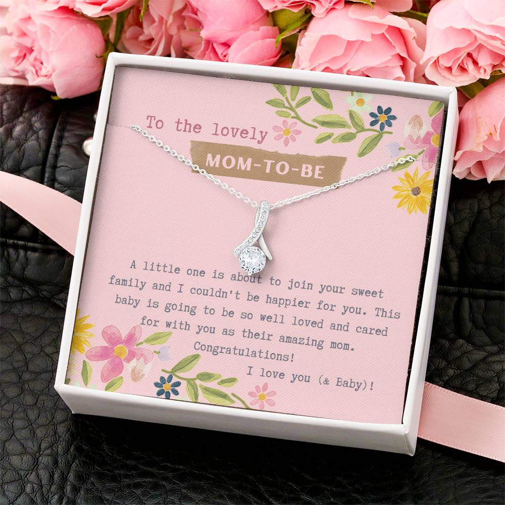 Mom To Be Ribbon Drop Necklace Pink Floral Baby Shower Alluring Beauty Necklace