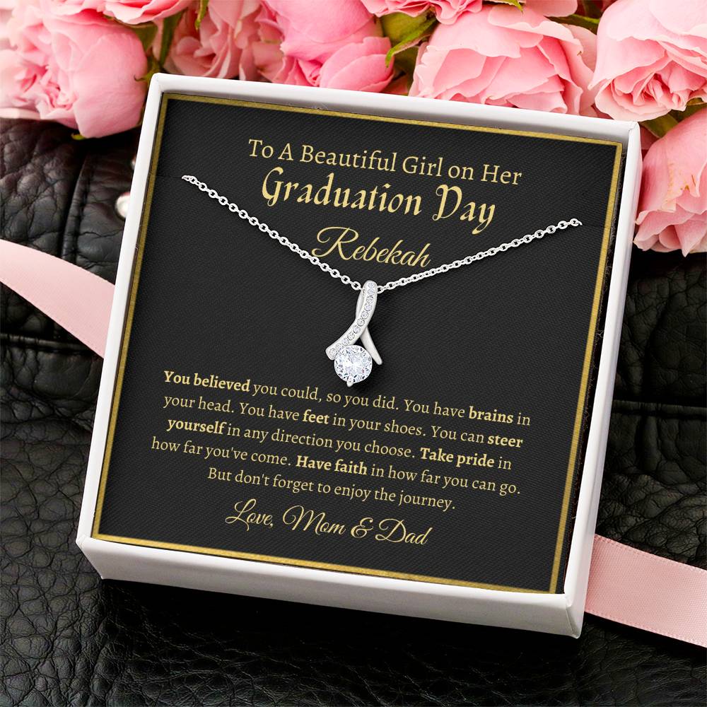 To A Beautiful Girl On Her Graduation Day - Ribbon Necklace - Love Mom & Dad Alluring Beauty Necklace