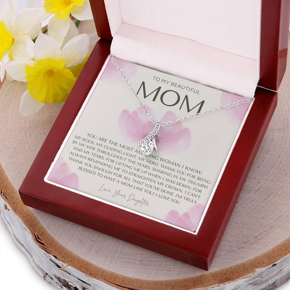To My Beautiful Mom Necklace Badass Mom Gift Mother's Day Gift Daughter To Mom Gift Gift From Daughter To Mom On Wedding Day Alluring Beauty Necklace