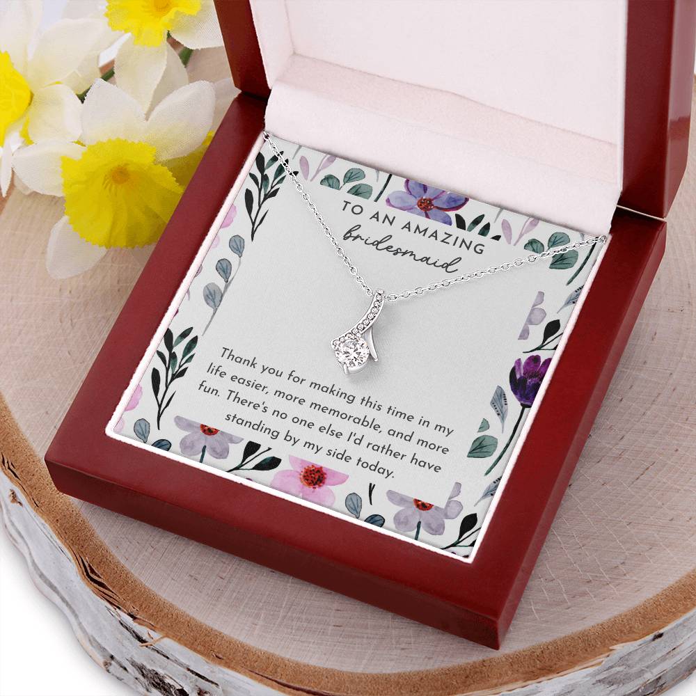 Bridesmaid Ribbon Drop Necklace Purple Floral Border Thank You Gift Wedding Alluring Beauty Necklace