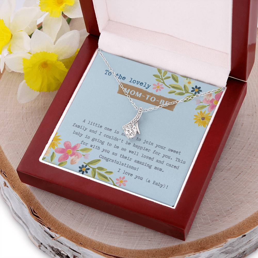 Mom To Be Ribbon Drop Necklace Blue Floral Baby Shower Alluring Beauty Necklace