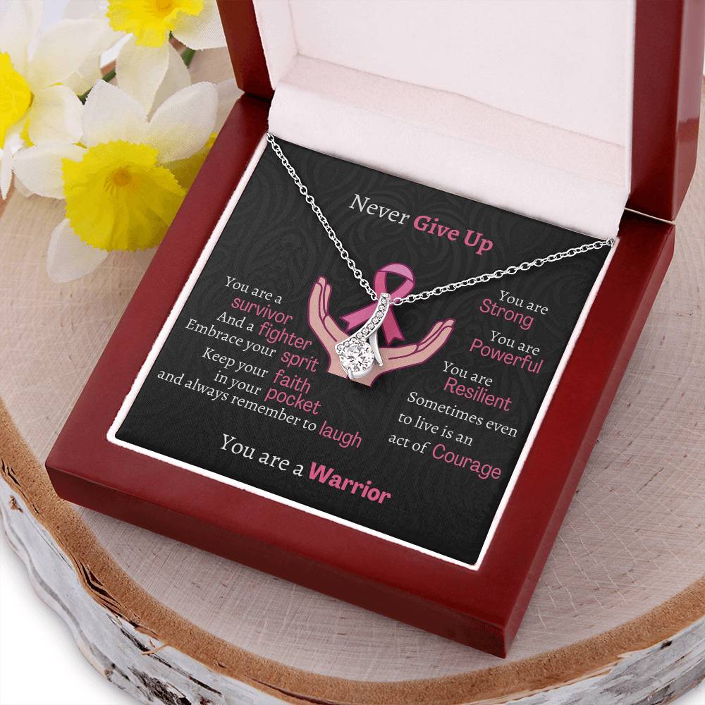 Brest Cancer Warrior Necklace- Pink Ribbon Awareness White Gold Alluring Beauty Necklace