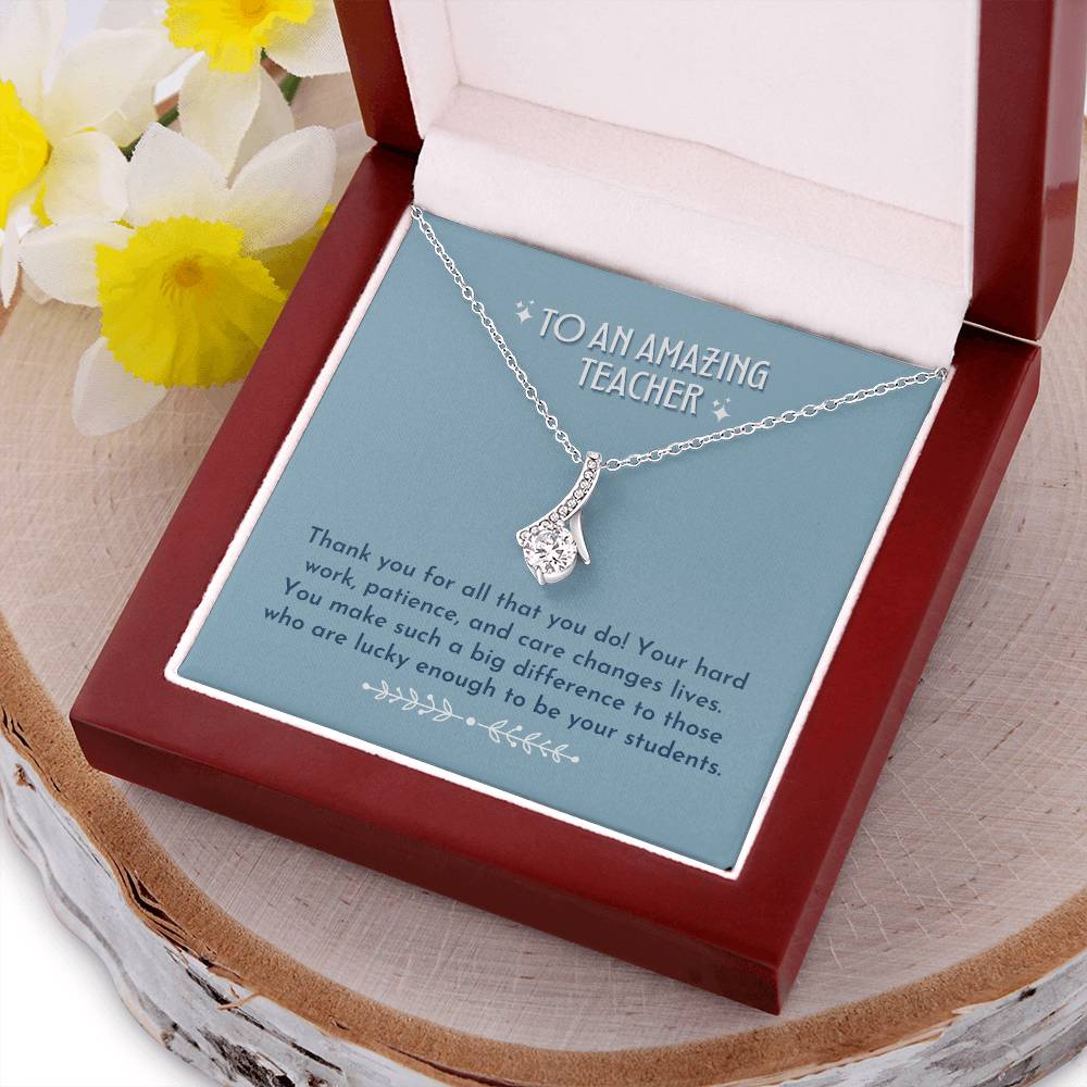Teacher Ribbon Drop Necklace Dusty Blue Alluring Beauty Necklace