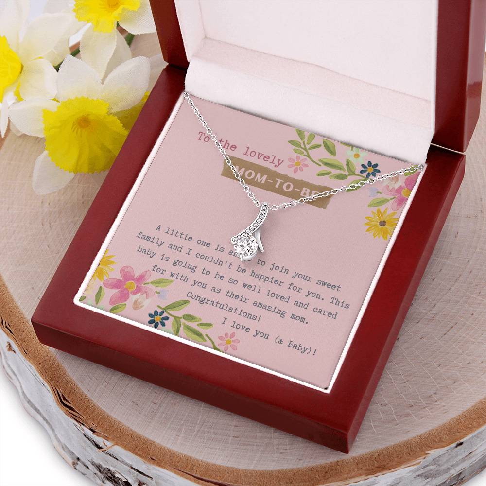 Mom To Be Ribbon Drop Necklace Pink Floral Baby Shower Alluring Beauty Necklace