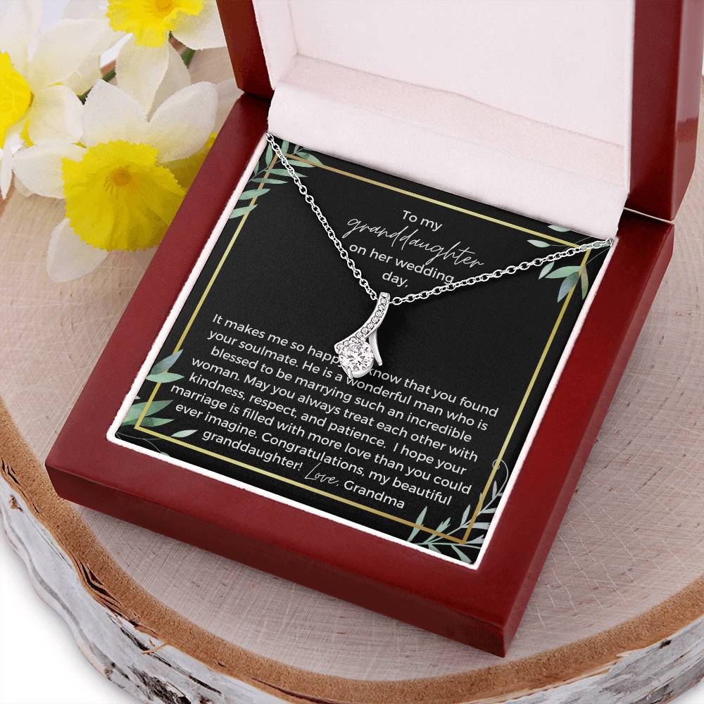 To Bride From Grandma Ribbon Drop Necklace Gold Greenery Alluring Beauty Necklace