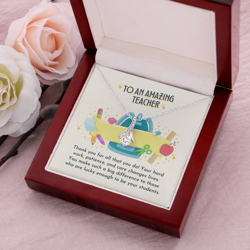 Teacher Ribbon Drop Necklace Backpack Banner Alluring Beauty Necklace