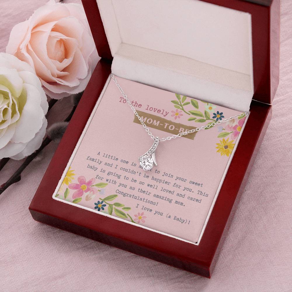 Mom To Be Ribbon Drop Necklace Pink Floral Baby Shower Alluring Beauty Necklace