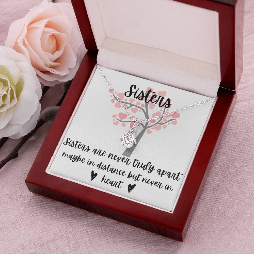 Sisters - Interlocking Necklace - Love Tree Background Message Card Jewelry Gift Holiday Birthday Gift For Sister Wedding Gift Necklace Gift Sister Alluring Beauty Necklace