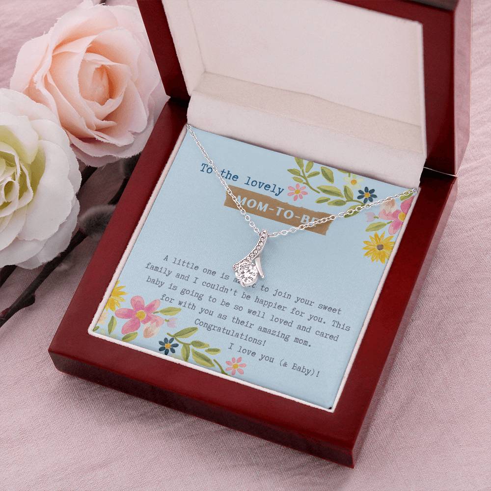Mom To Be Ribbon Drop Necklace Blue Floral Baby Shower Alluring Beauty Necklace