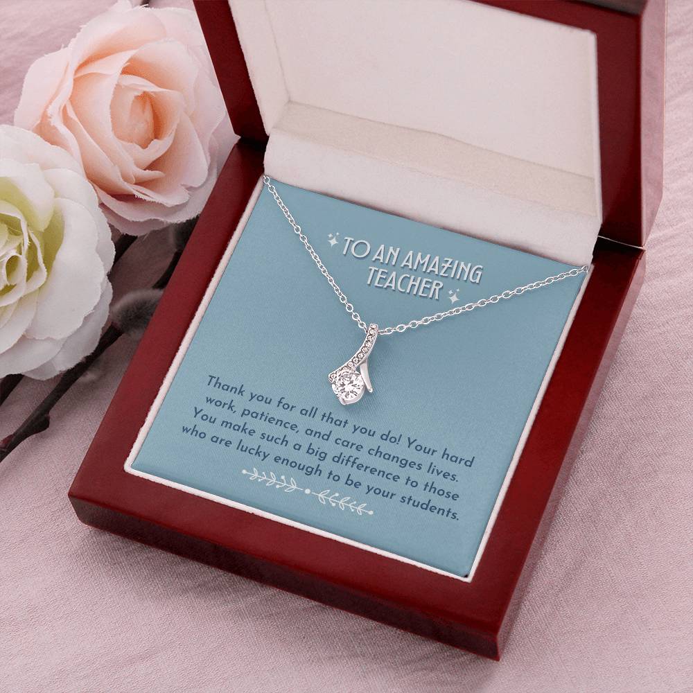 Teacher Ribbon Drop Necklace Dusty Blue Alluring Beauty Necklace
