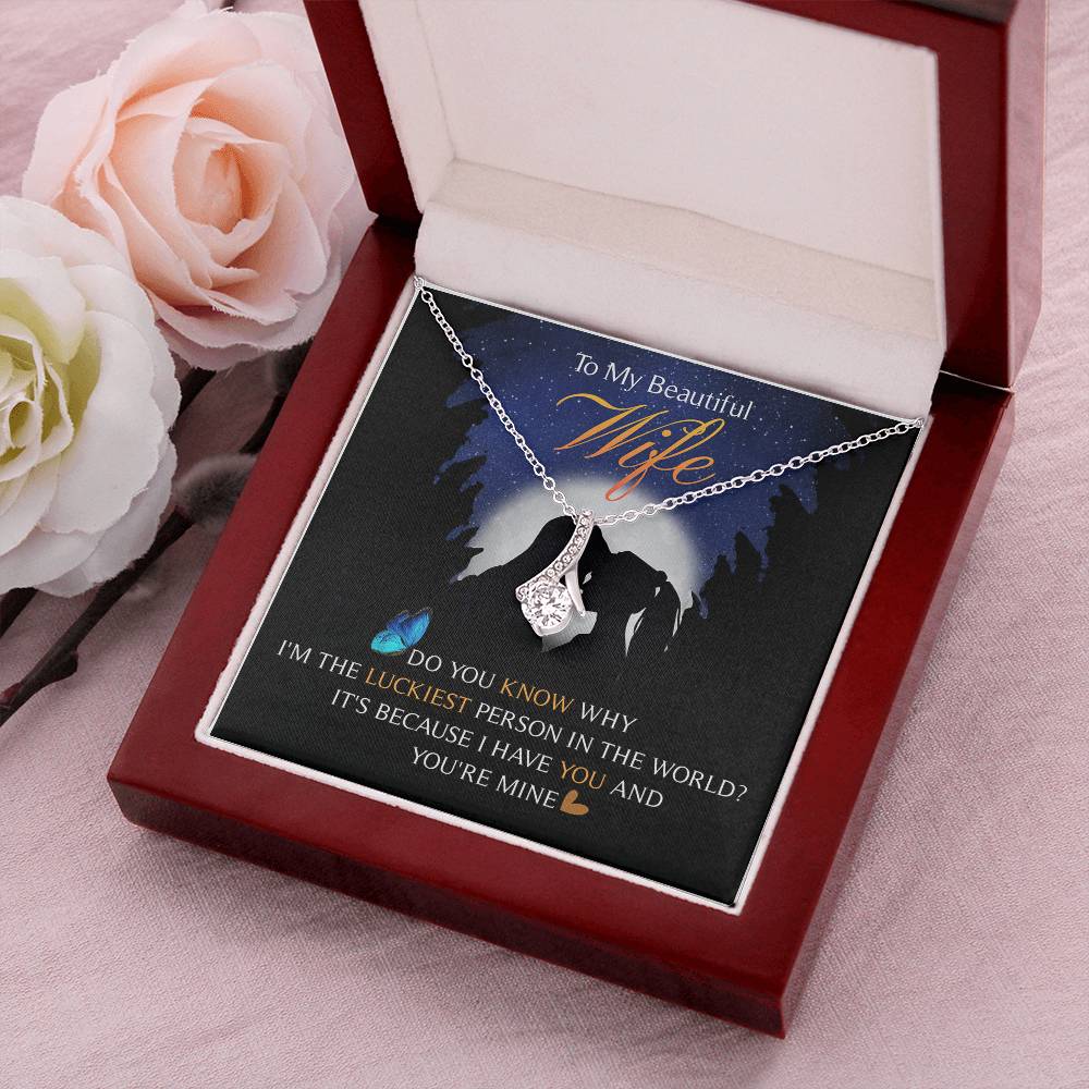 To My Beautiful Wife Alluring Necklace Mother's Day Message Card Alluring Beauty Necklace