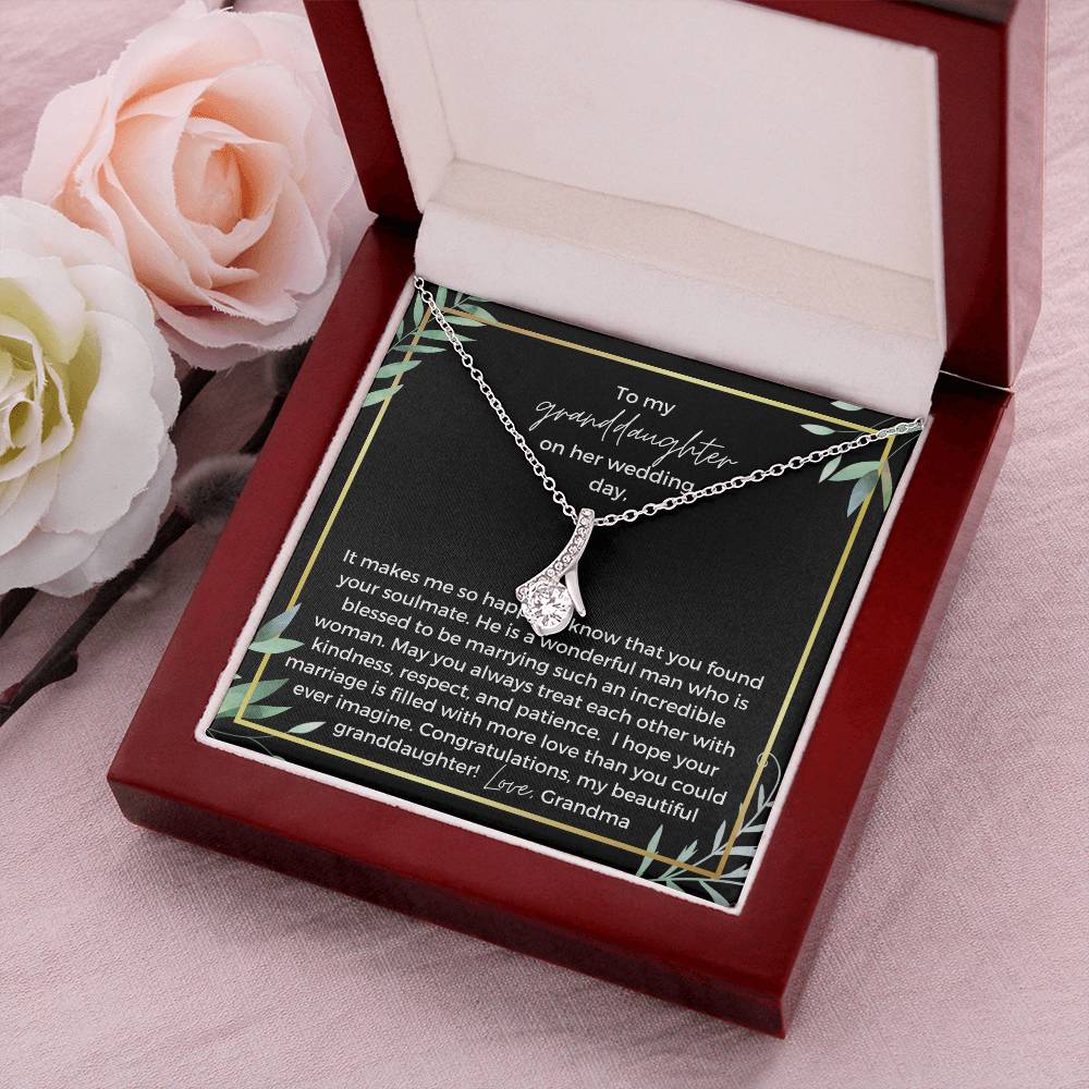 To Bride From Grandma Ribbon Drop Necklace Gold Greenery Alluring Beauty Necklace