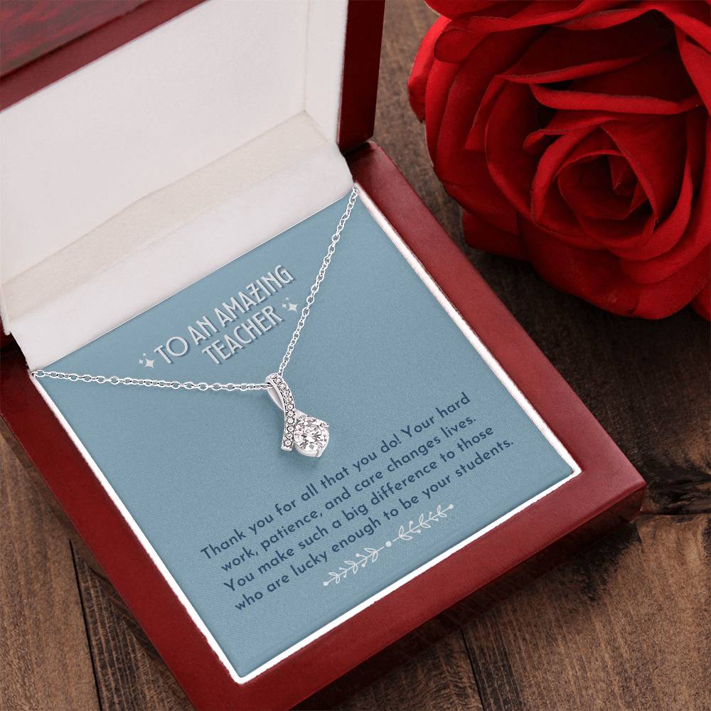 Teacher Ribbon Drop Necklace Dusty Blue Alluring Beauty Necklace