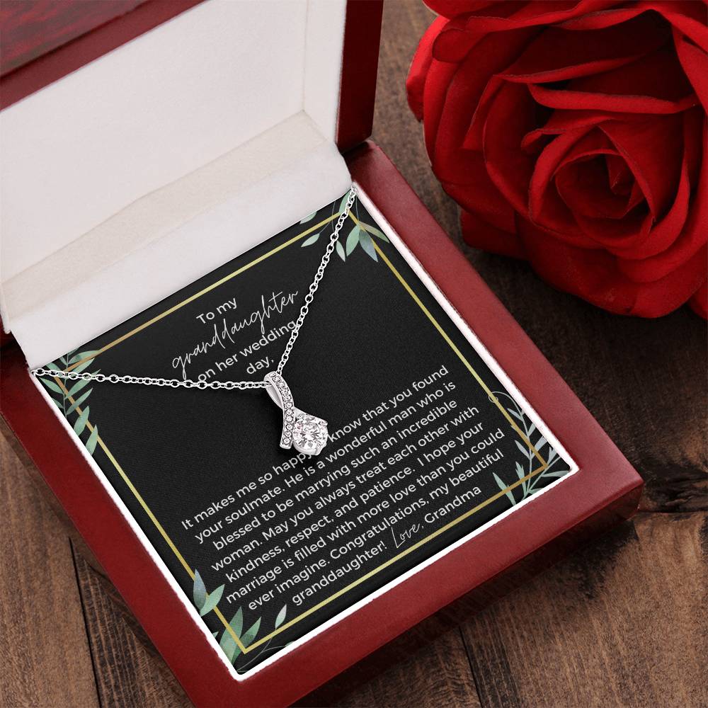 To Bride From Grandma Ribbon Drop Necklace Gold Greenery Alluring Beauty Necklace