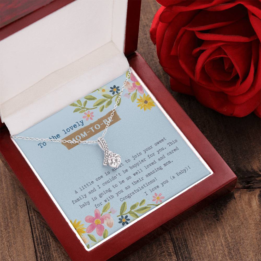 Mom To Be Ribbon Drop Necklace Blue Floral Baby Shower Alluring Beauty Necklace