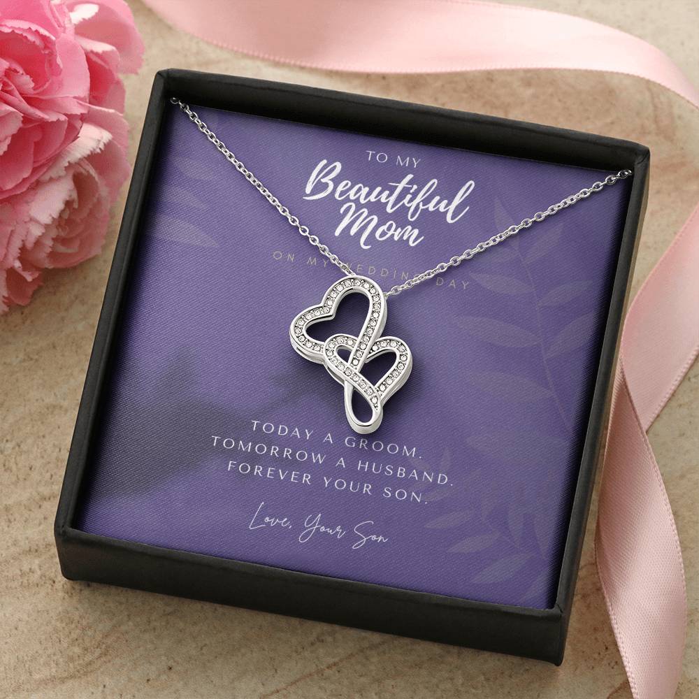 Mother Of The Groom Gift From Son  Mom Wedding Gift From Son  Wedding Gift From Groom To Mom  Necklace Gift For Mom  W Double Hearts Necklace
