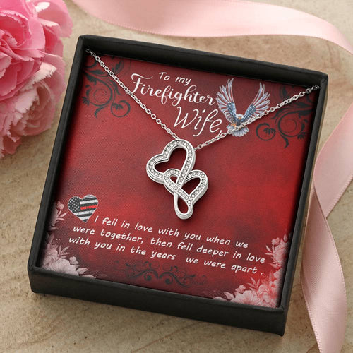 To My Firefighter Wife -  Double Hearts Necklace