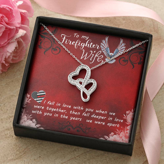 To My Firefighter Wife -  Double Hearts Necklace
