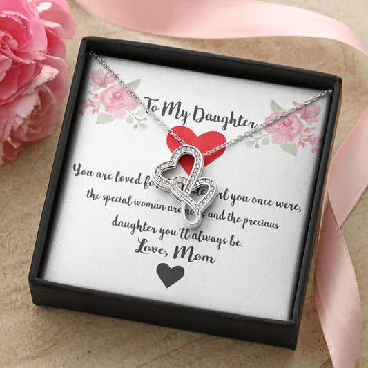 To My Daughter You Are Loved Double Hearts Necklace