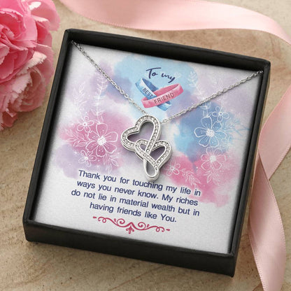 To My Best Friend 14K White Gold  Double Hearts Necklace