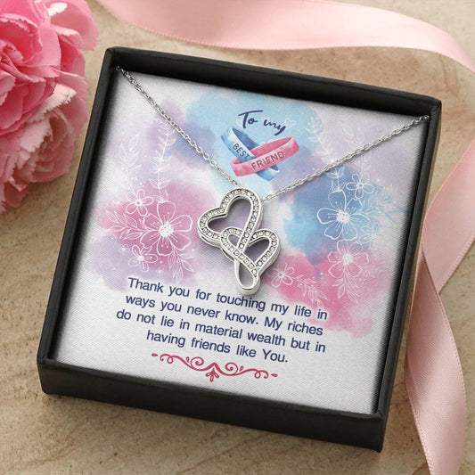 To My Best Friend 14K White Gold  Double Hearts Necklace