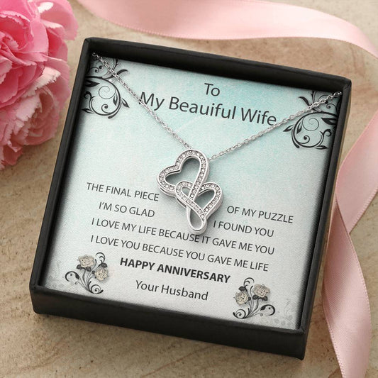 To My Beautiful Wife - Necklace Double Hearts Necklace