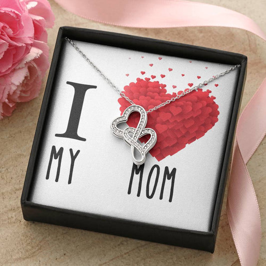 I Love My Mom Double Hearts Cz Necklace Valentines Day Birthday Heartfelt Keepsake Gift Double Hearts Necklace