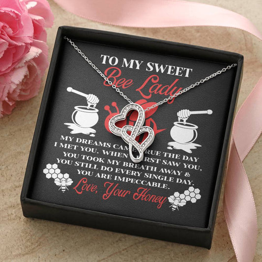 Gift For Her Bee Lady From Honey My Dreams Came True The Day I Met You  Double Hearts Necklace
