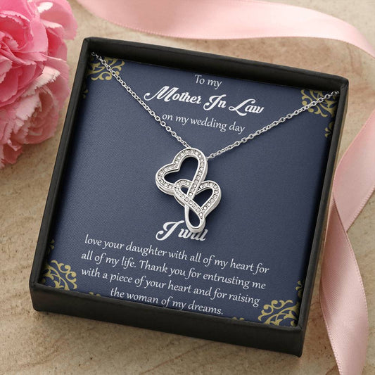 To My Mother In Law On My Wedding Day Double Hearts Necklace