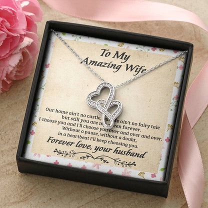 To My Amazing Wife Necklace - Gift For Wife - Still Choose You -  Forever Love Necklace - To My Wife Necklace Gift Ann Double Hearts Necklace