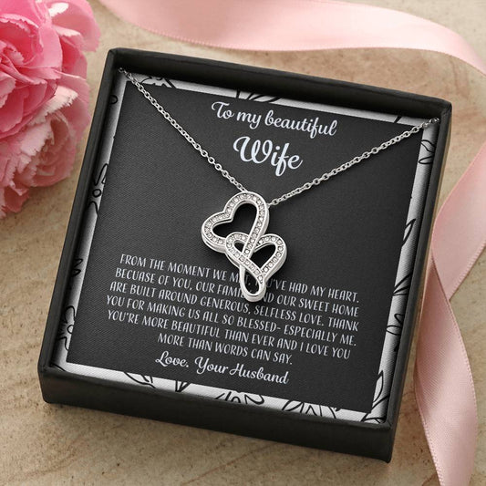 To My Beautiful Wife From The Moment We Met - Floral Double Hearts Necklace