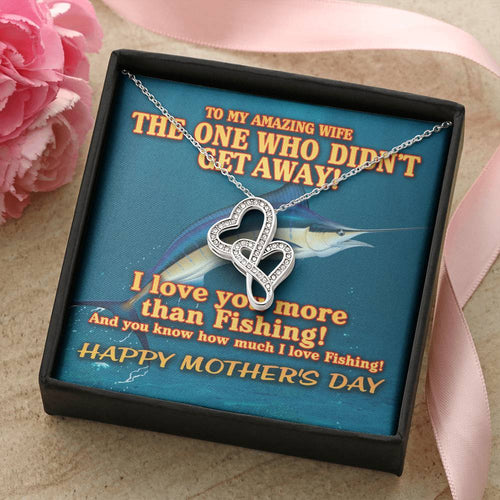 To My Amazing Wife - Blue Marlin - I Love You More Than Fishing - Double Heart To My Wife Necklace Anniversary Gift -  Double Hearts Necklace