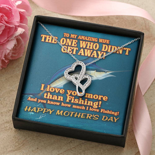 To My Amazing Wife - Blue Marlin - I Love You More Than Fishing - Double Heart To My Wife Necklace Anniversary Gift -  Double Hearts Necklace