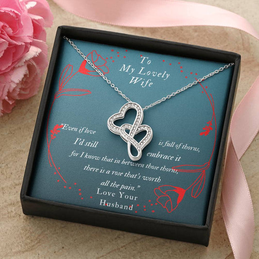 To My Lovely Wife-! Double Hearts Necklace