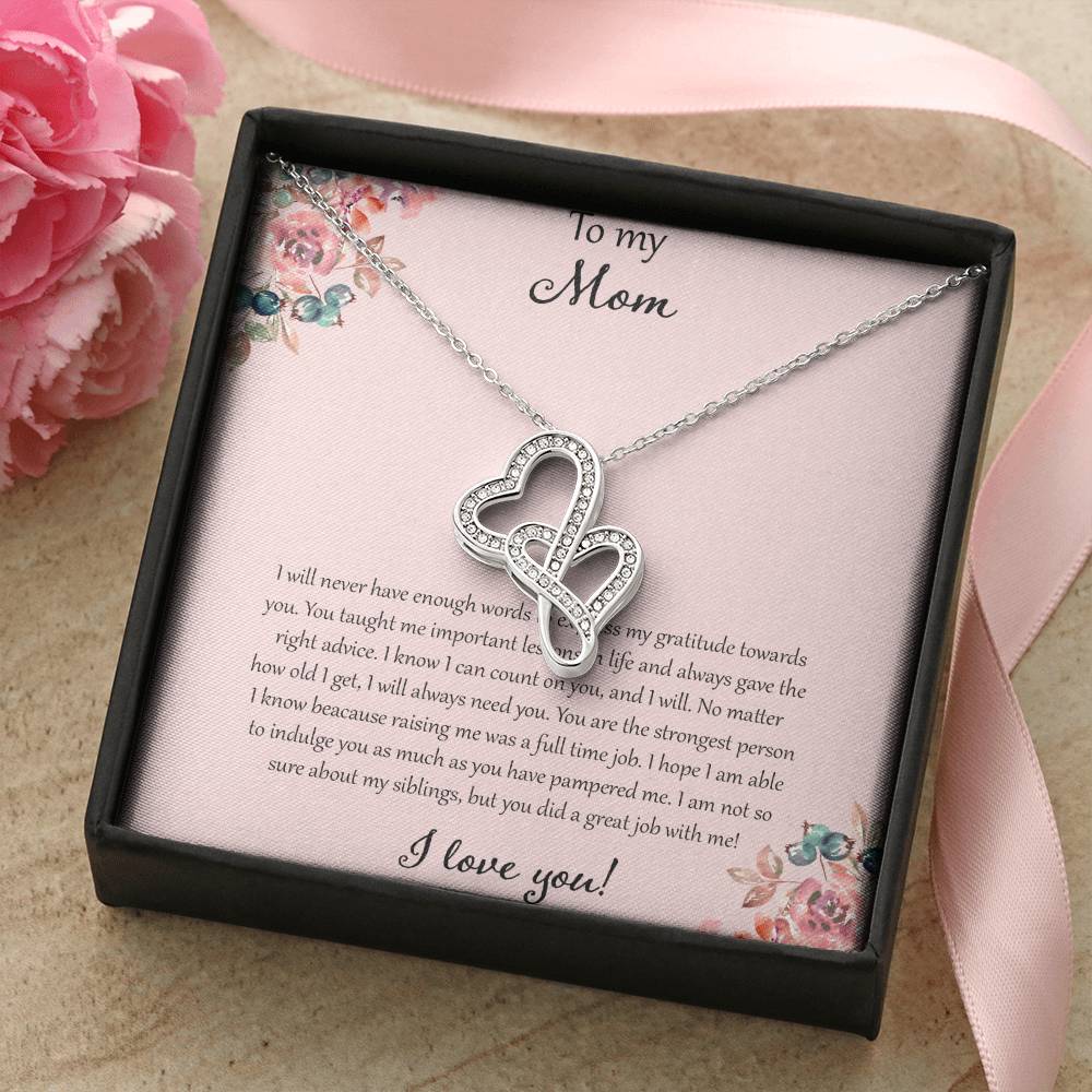 To My Mom I Will Never Have Enough Words - Pink Double Hearts Necklace