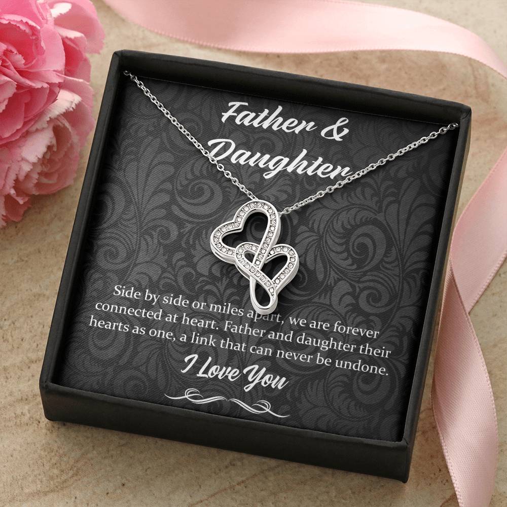 Side By Side Or Miles Apart - Father And Daughter Double Hearts Necklace