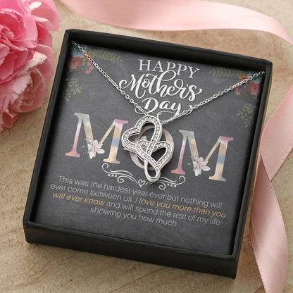 Happy Mother's Day! -14K White Gold Finish   Double Hearts Necklace