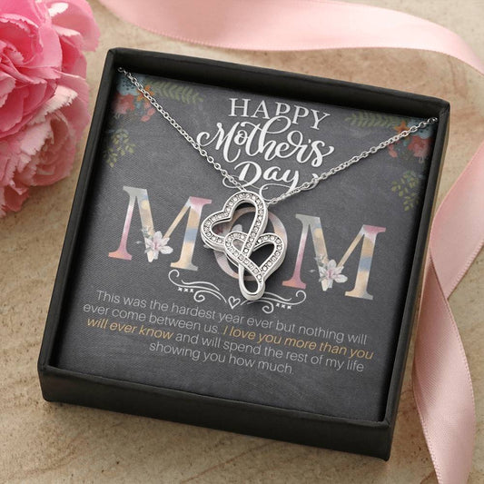 Happy Mother's Day! -14K White Gold Finish   Double Hearts Necklace