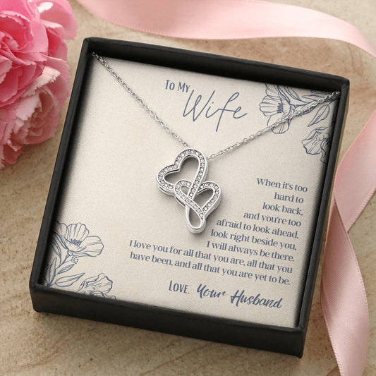 To My Wife - Beside You - Necklace Double Hearts Necklace