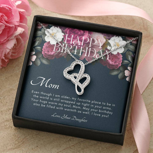 Mother's Birthday Gift  From Daughter  Gift For Mom On Her Birthday  Mom Necklace  Best Mom Gift Message Card Double Hearts Necklace