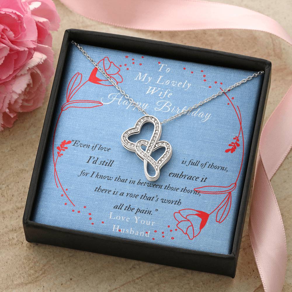 To My Lovely Wife-Happy Birthday-! Double Hearts Necklace