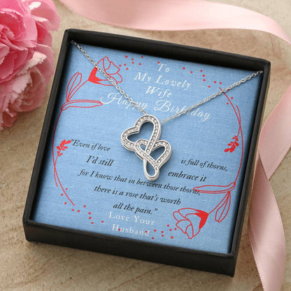 To My Lovely Wife-Happy Birthday-! Double Hearts Necklace