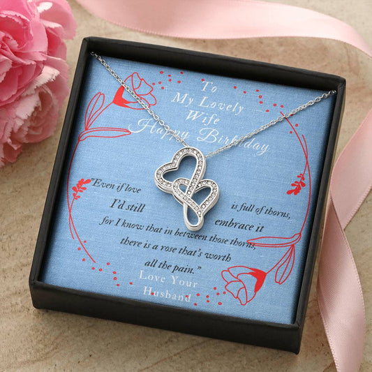 To My Lovely Wife-Happy Birthday-! Double Hearts Necklace