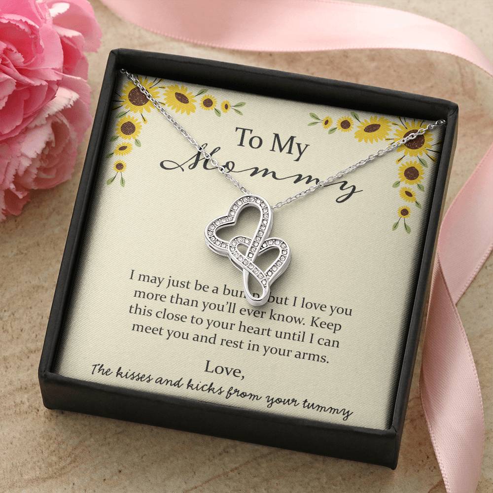 To My Mommy I May Just Be A Bump - Yellow Double Hearts Necklace