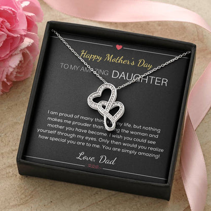 Happy Mother's Day Gift For Daughter From Dad - Mother's Day Necklace For Daughter - Daughter's Birthday - Daughter's  Double Hearts Necklace