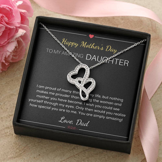 Happy Mother's Day Gift For Daughter From Dad - Mother's Day Necklace For Daughter - Daughter's Birthday - Daughter's  Double Hearts Necklace