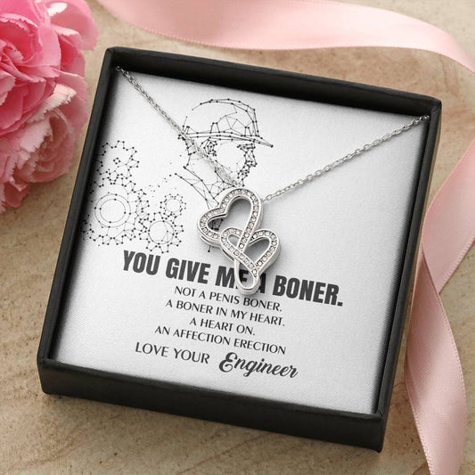 You Give Me A Heart Boner An Affection Erection  Funny & Sarcastic Love For Her Mature Best Fu Double Hearts Necklace