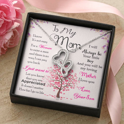 Mom - Love And Gratitude Forever Love Necklace Mothers Day Gift Gift Mothers Day Card Gift Idea Son Mother Jewelry Mot Double Hearts Necklace